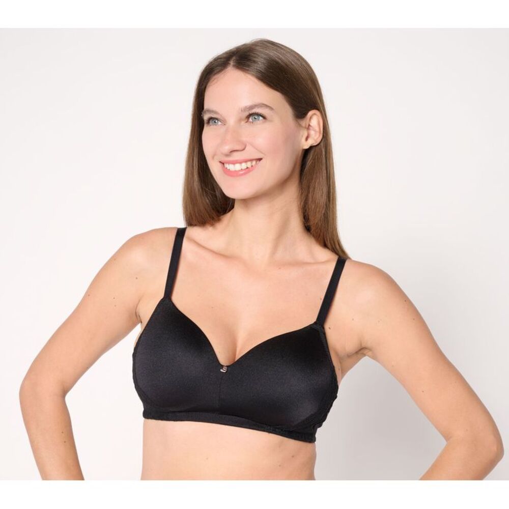 Breezies Women's Bra Sz 40D Natural Curves Lace Trim Wirefree Black
